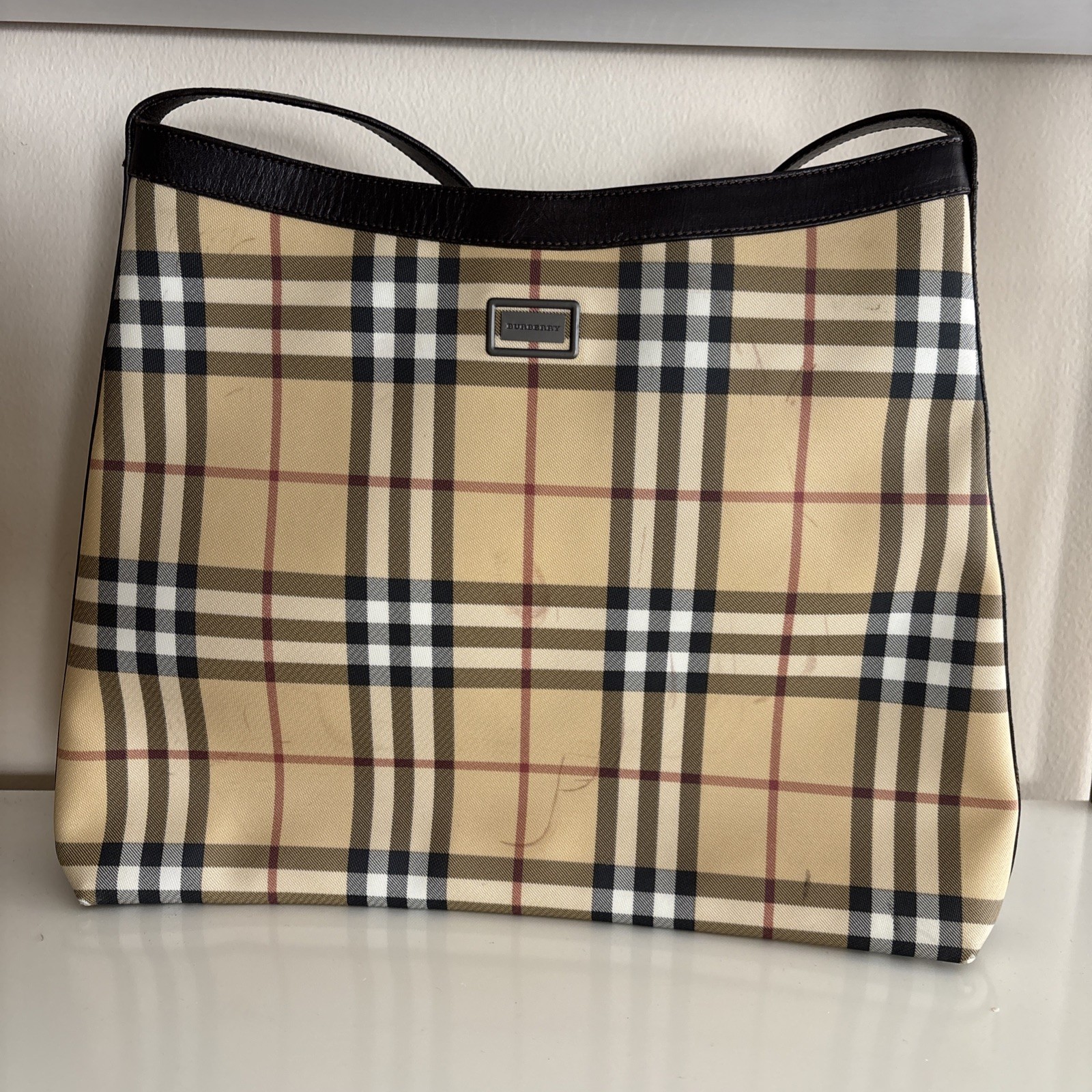 Burberry London Womens Nova Check Print Zipped Shoulder Handbag Beige