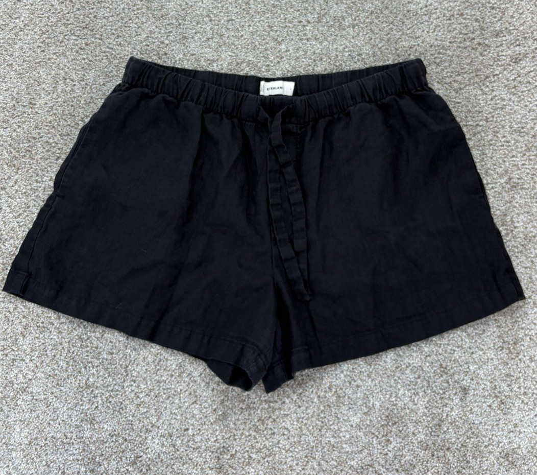 Everlane The Drawstring Boxer Short in European Flax Linen Women\'s Size L Black