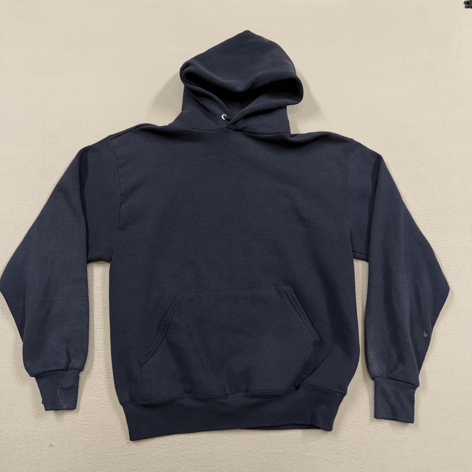 Vintage Jerzees Hoodie Sweatshirt Mens Medium Blue Fleece Pullover Blank USA