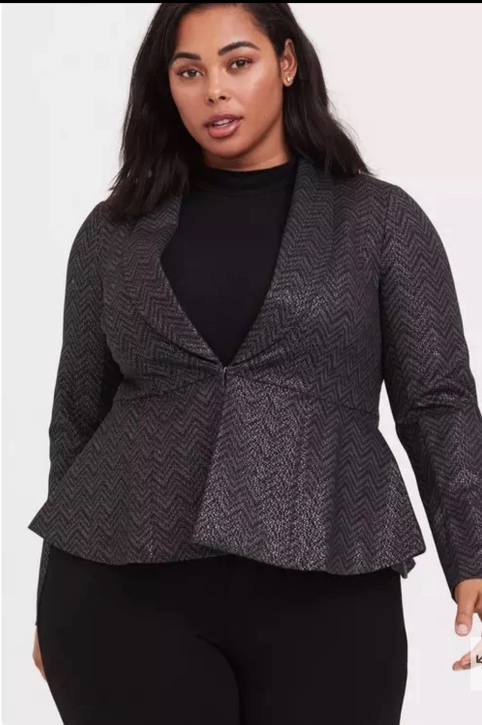 Torrid Studio Uptown Premium Ponte Black Chevron Stretch Peplum Blazer sz 2X 18/