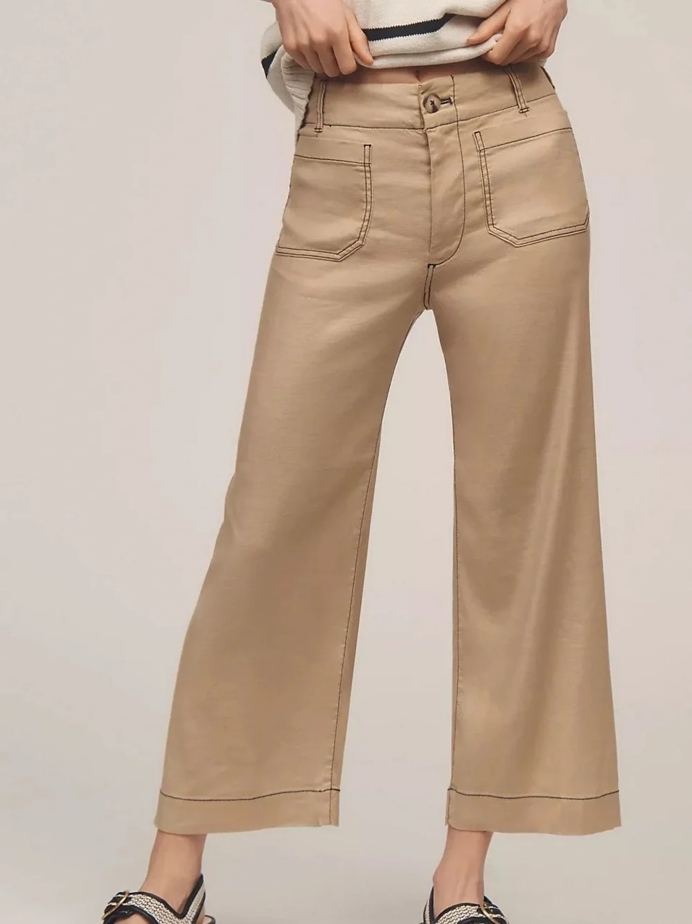 Anthropologie Maeve The Colette Wide Leg Crop Khaki Pants 29