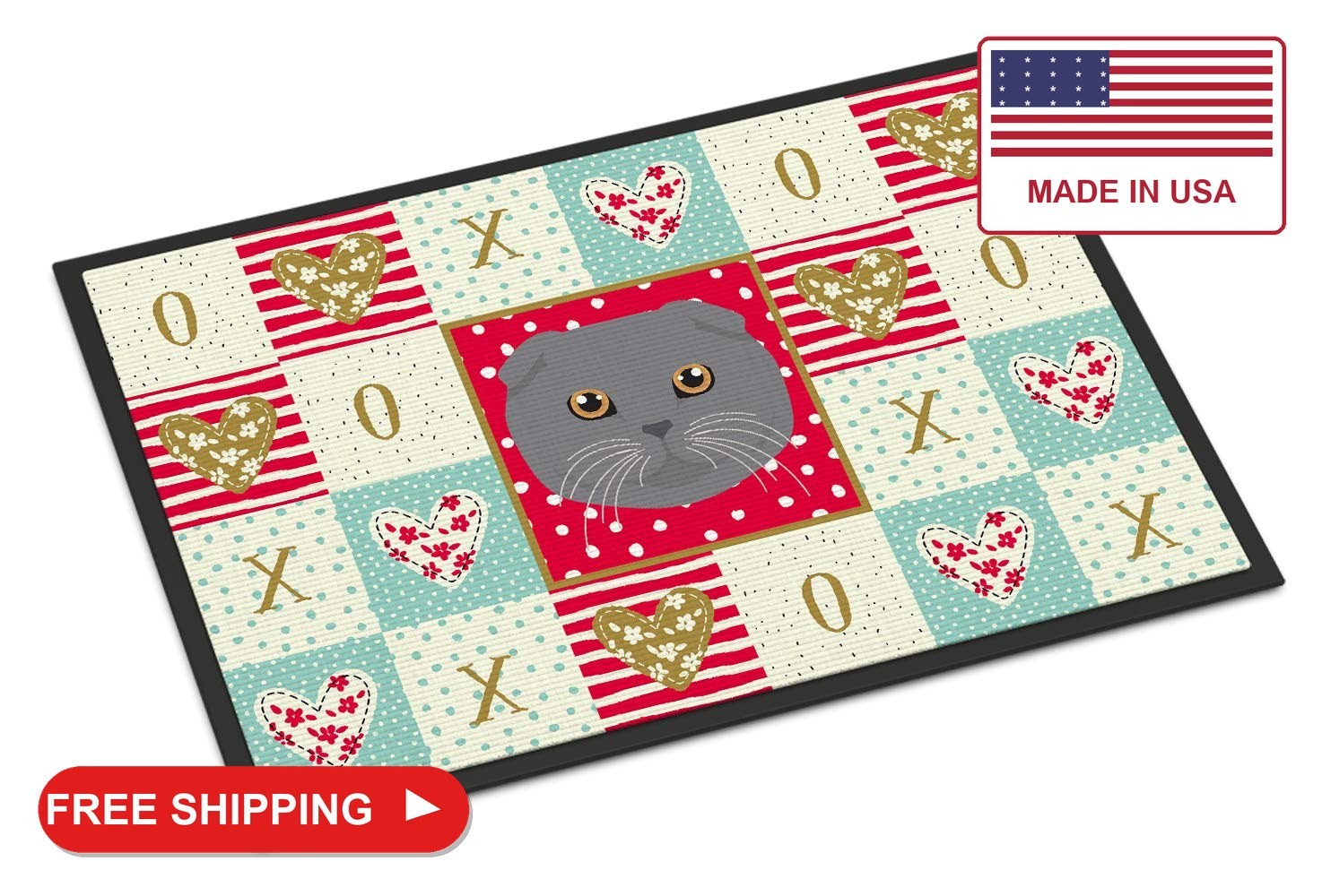 Caroline\'s Treasures CK5158MAT Scottish Fold Cat Love Doormat 18x27, Red Front D