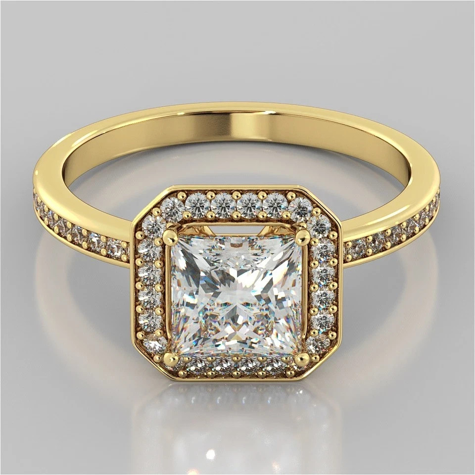 1.80 Ct Princess Cut Lab Created Diamond Wedding Ring 14K Yellow Gold