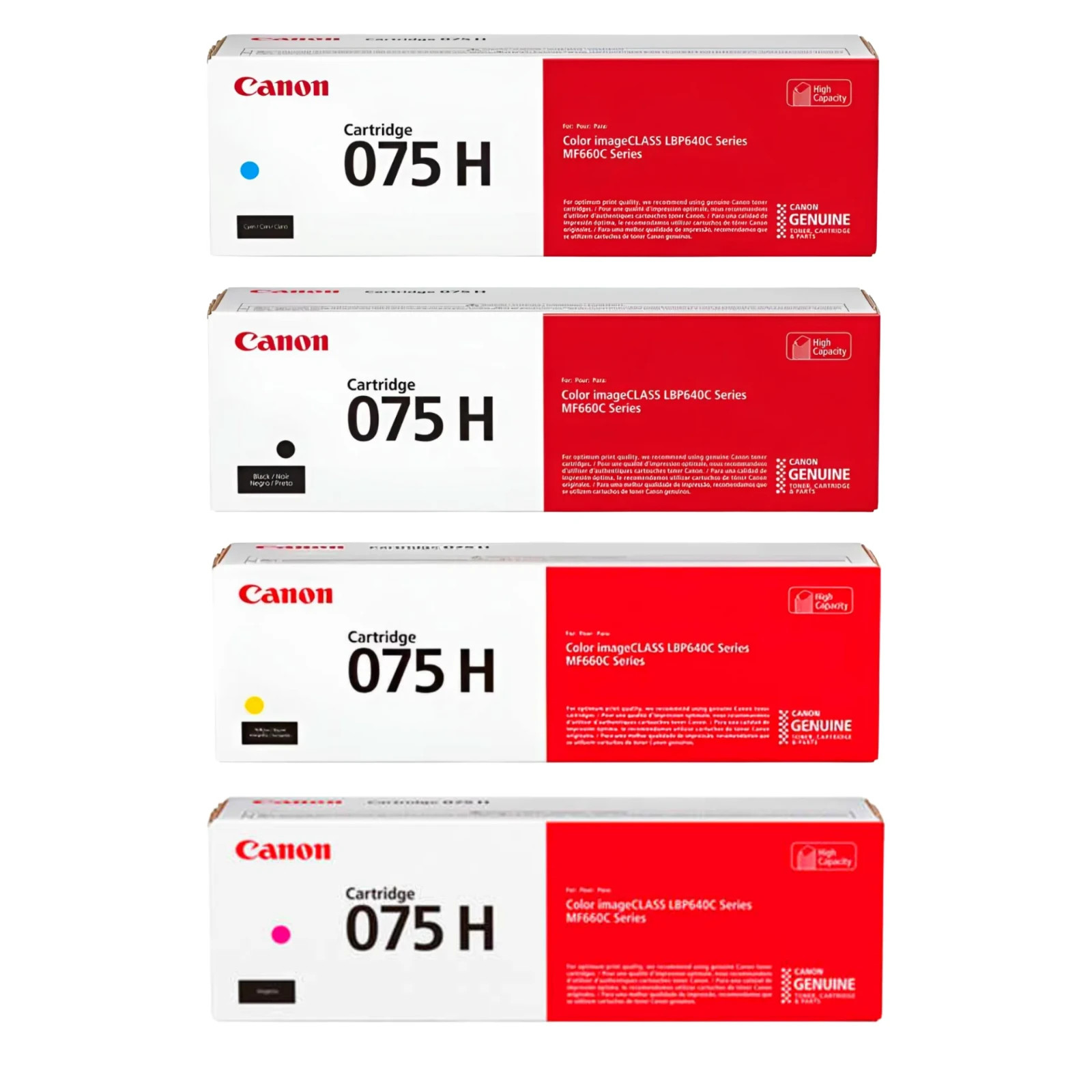 Canon 075H High Yield Toner Cartridge Set ( Cyan, Magenta, Yellow, Black ) Canon 075H High Yield Toner Cartridge Set ( Cyan, Magenta, Yellow, Black )