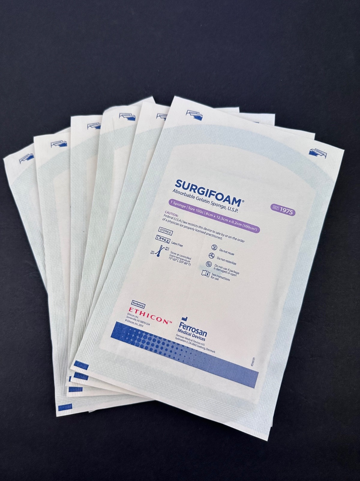 Surgifoam Absorbable Gelatin Sponge 1975 Lot of 6 8cm x 12.5cm x 0.2cm EXP 2027