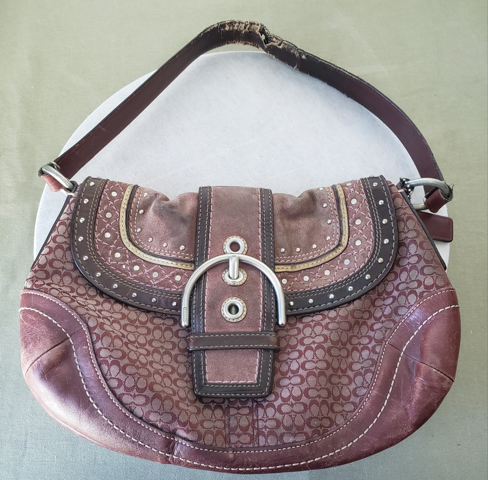 Y2K Coach Soho Signature Buckle Flap Canvas Suede Bag F11517 limited edition