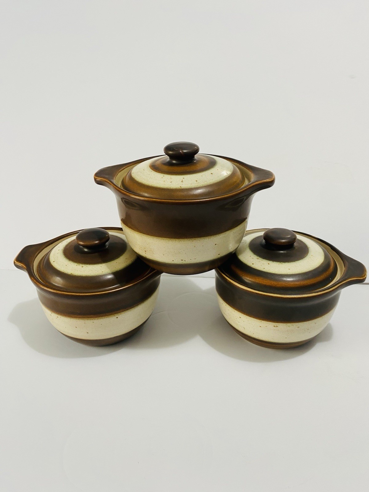 Vintage DENBY Russet Individual Casseroles Soup Bowls Set of 3 RETRO Stoneware Vintage DENBY Russet Individual Casseroles Soup Bowls Set of 3 RETRO Stoneware