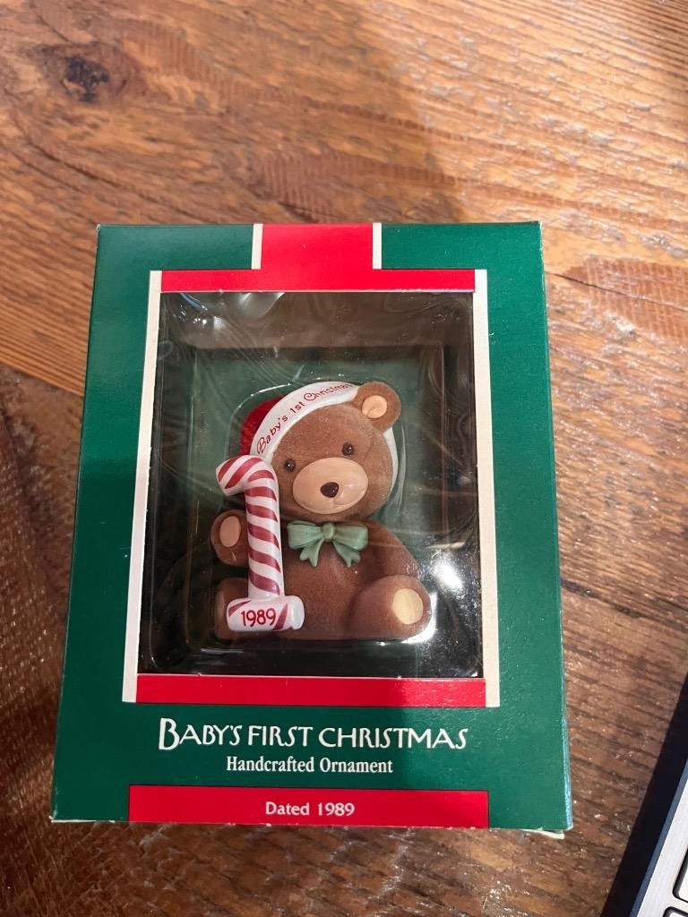 Hallmark Keepsake Ornament 1989 Baby's First Christmas Bear with Candy Cane NIB