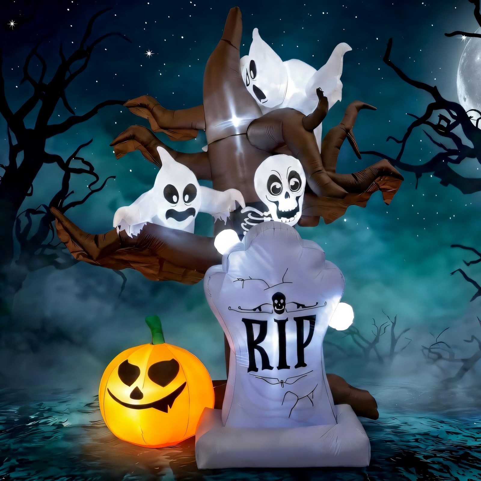 IRETG 8FT Halloween Inflatable Scary Tree LED Yard Decoration