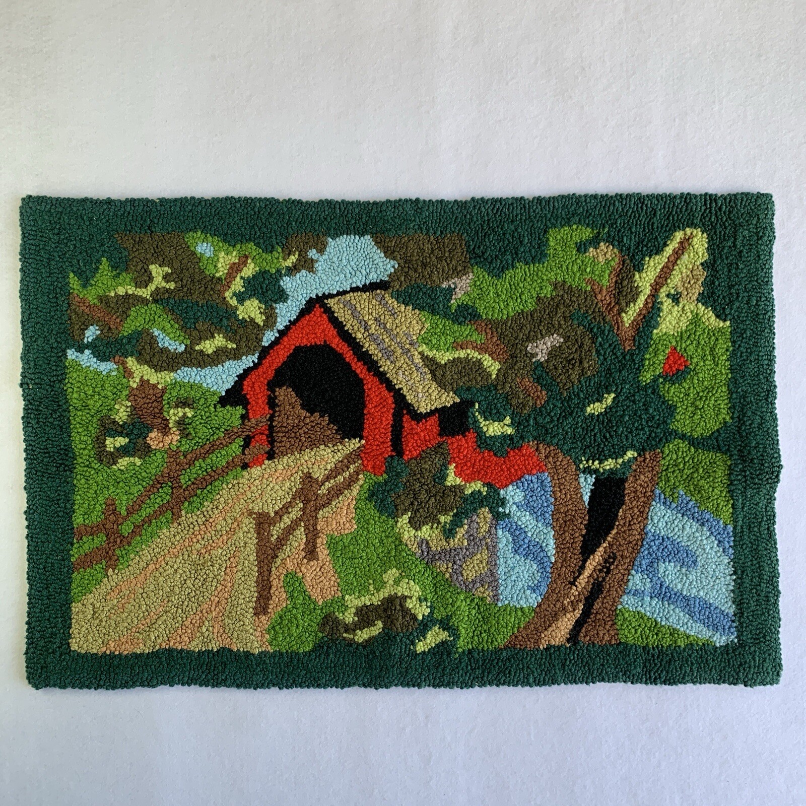 Vintage Aunt Lydia\'s COVER BRIDGE in SUMMER Needle Punch #671 Rug COMPLETED