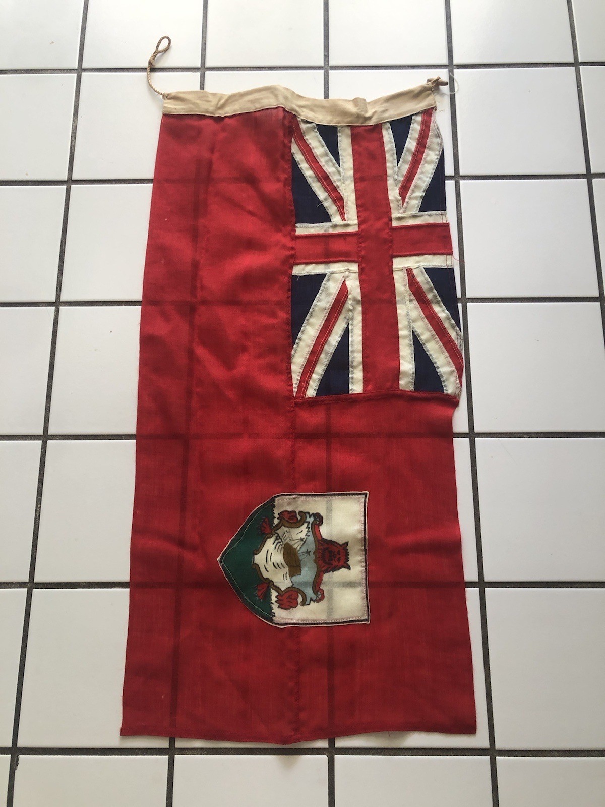 Vintage 1910s Bermuda Red Ensign Nautical Flag Hand Sewn Painted Shield Wool