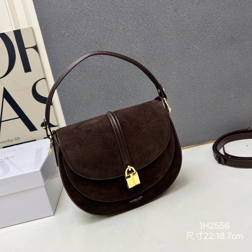  DeMellier The Siena Suede Leather Saddle Bag Brown Crossbody Handbag 