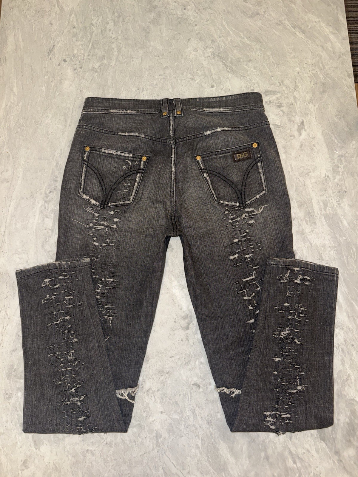 D&G Dolce & Gabbana Vintage Y2K Grey Distressed Skinny Jeans Grunge Size 29