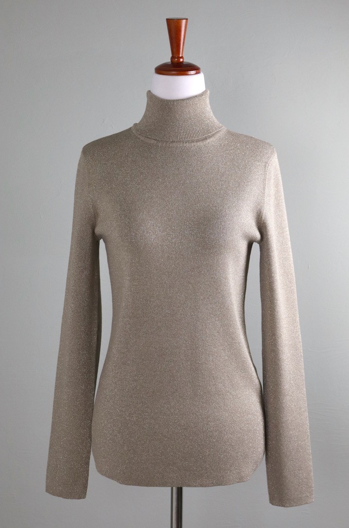 CHICO\'S NWT $79 Gold Lurex Sparkle Turtleneck Sweater Top Size 1 US Medium