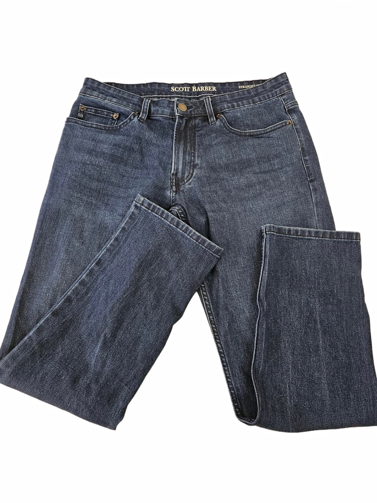 32x30 Scott Barber Mens Stretch Denim Straight Stretch Denim Jeans Pants Blue
