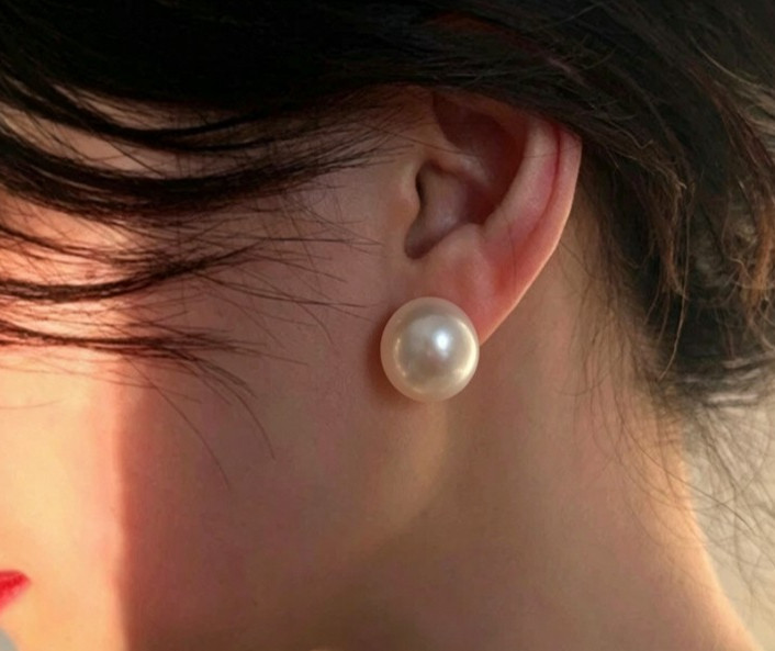 Huge AAAA 13-12mm Real Natural South Sea White Pearl Stud Earrings 14k Gold