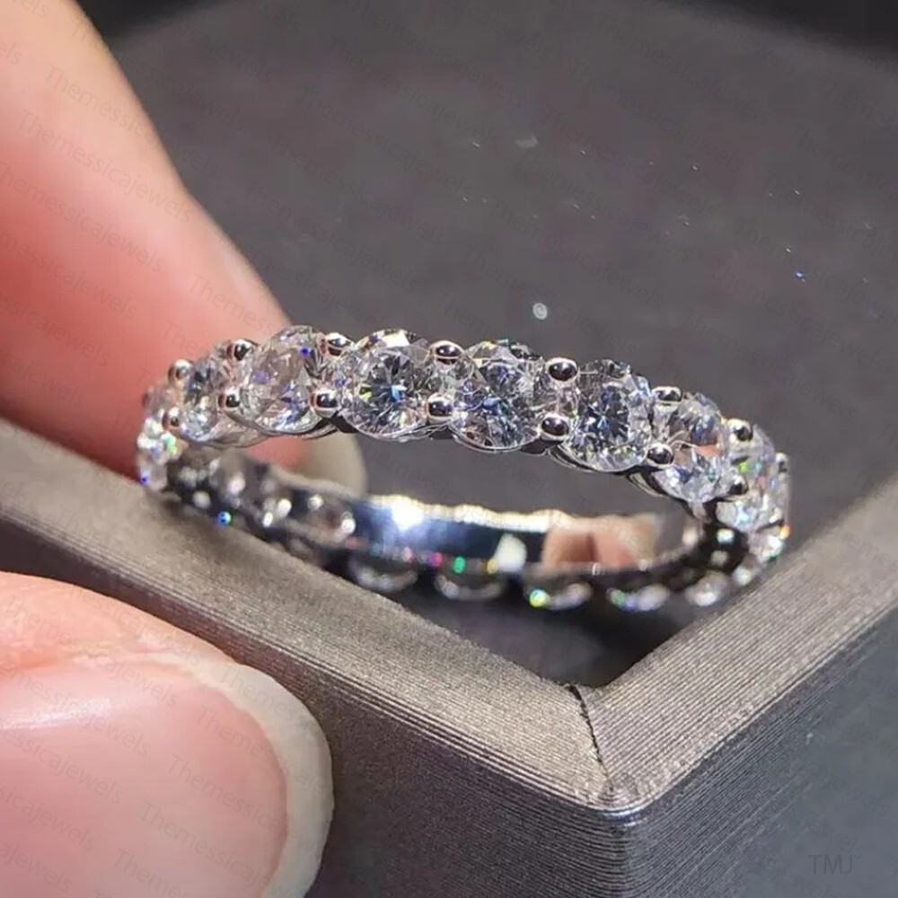 2.20Ctw Round Cut Moissanite Full Eternity Engagement Ring 14K White Gold Plated 2.20Ctw Round Cut Moissanite Full Eternity Engagement Ring 14K White Gold Plated