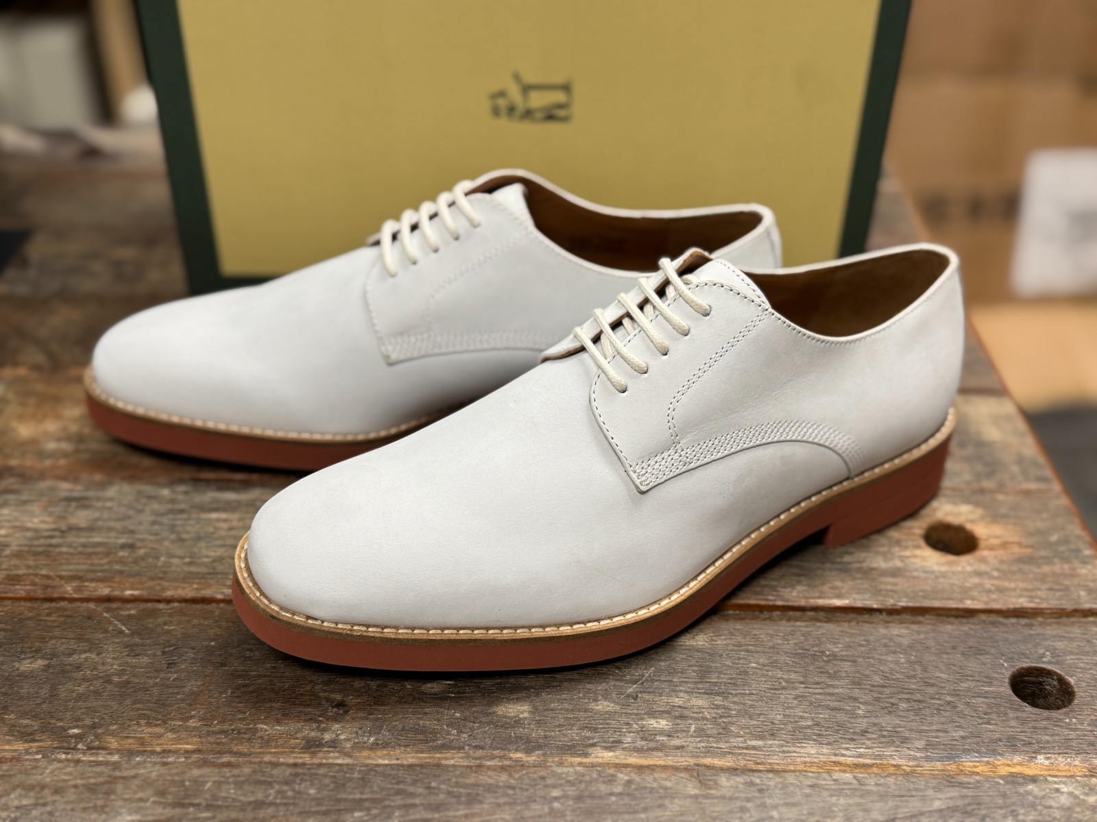 Peter Huber Men's Shoes Classic White Buck Oxford Red Brick Outsole $179 Peter Huber Men's Shoes Classic White Buck Oxford Red Brick Outsole $179