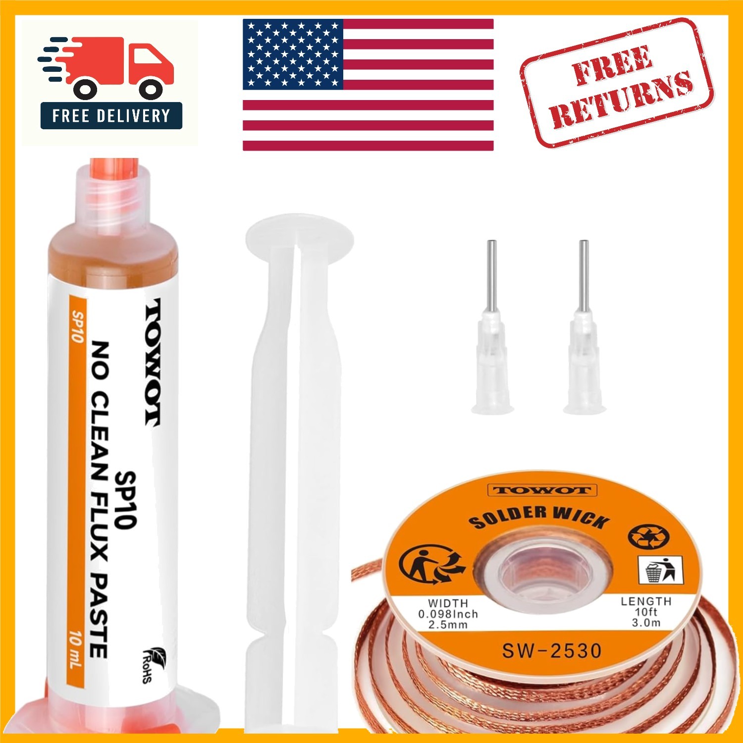 Complete 10ft Solder Wick & No-Clean Flux Kit for Electronics Enthusiasts