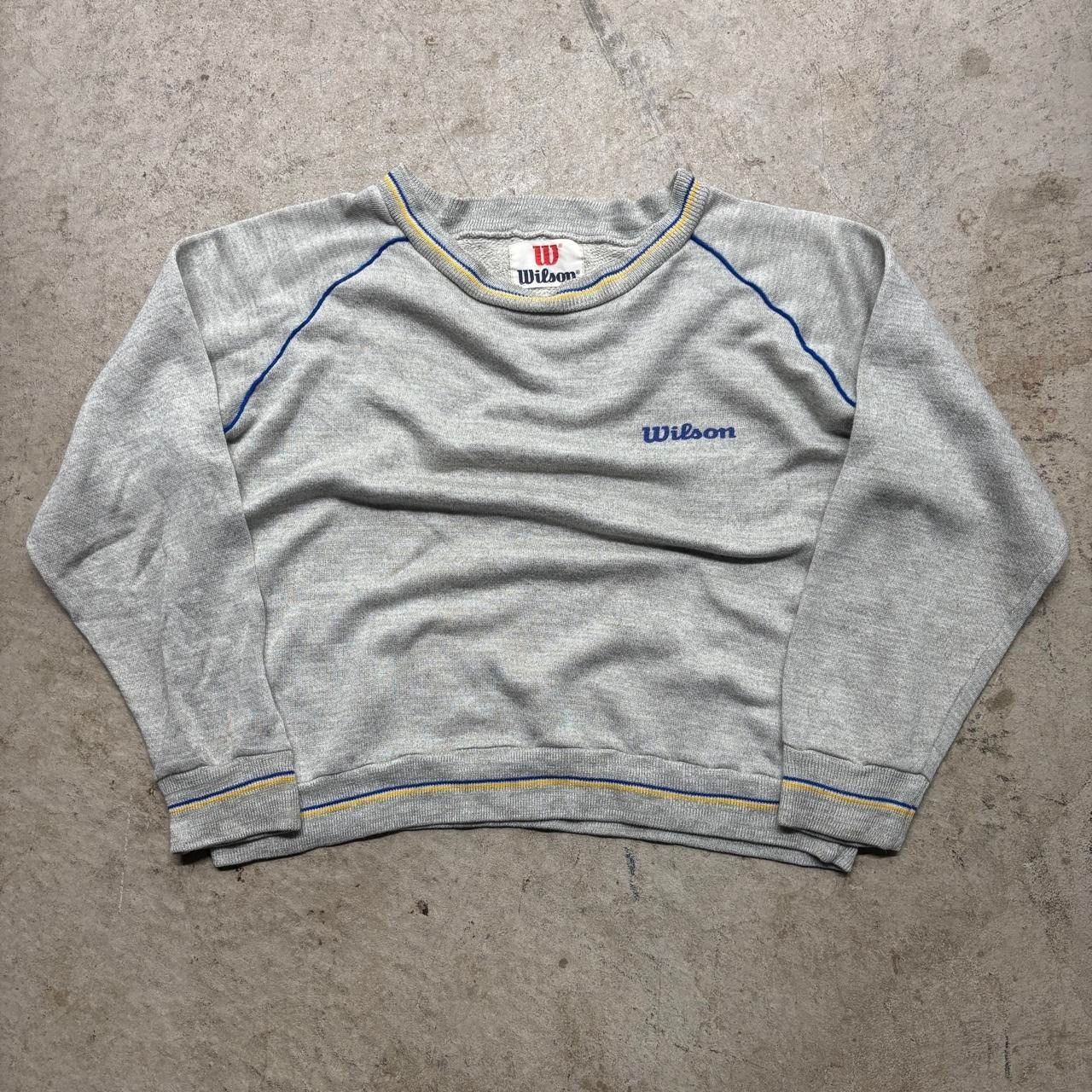 Vintage Wilson 80s Cropped Raglan Crewneck Sweatshirt Gray Blue Yellow S/M