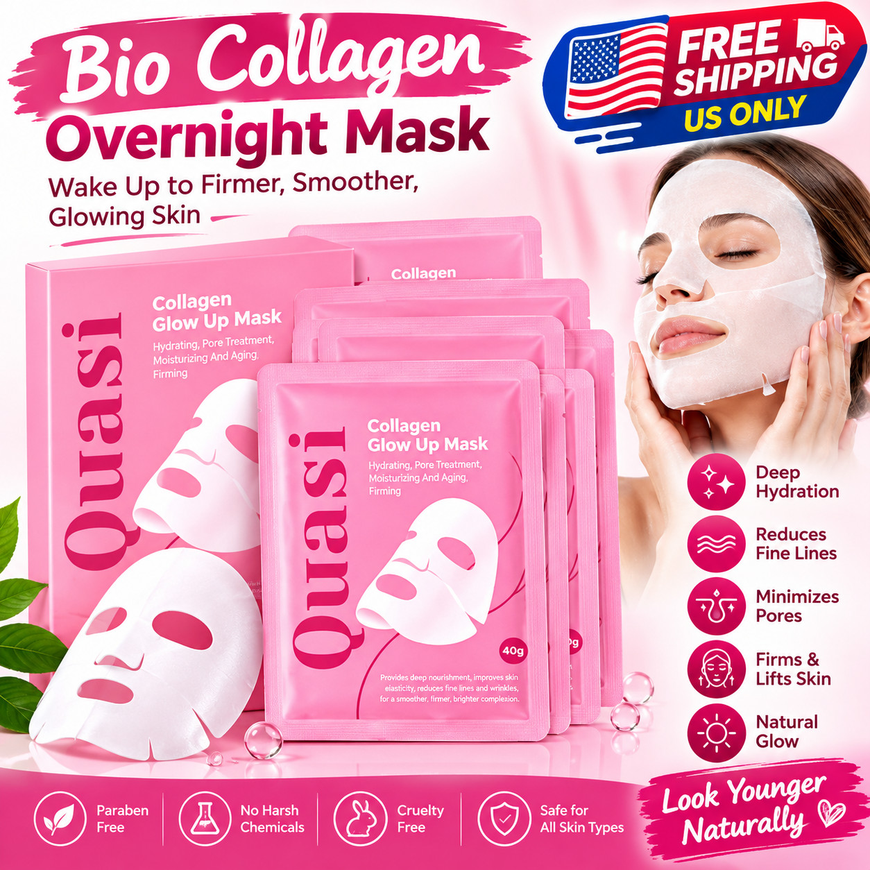 Quasi-Collagen Glow Up Hydrating & Firming Facial Mask (4 Pcs/Box)