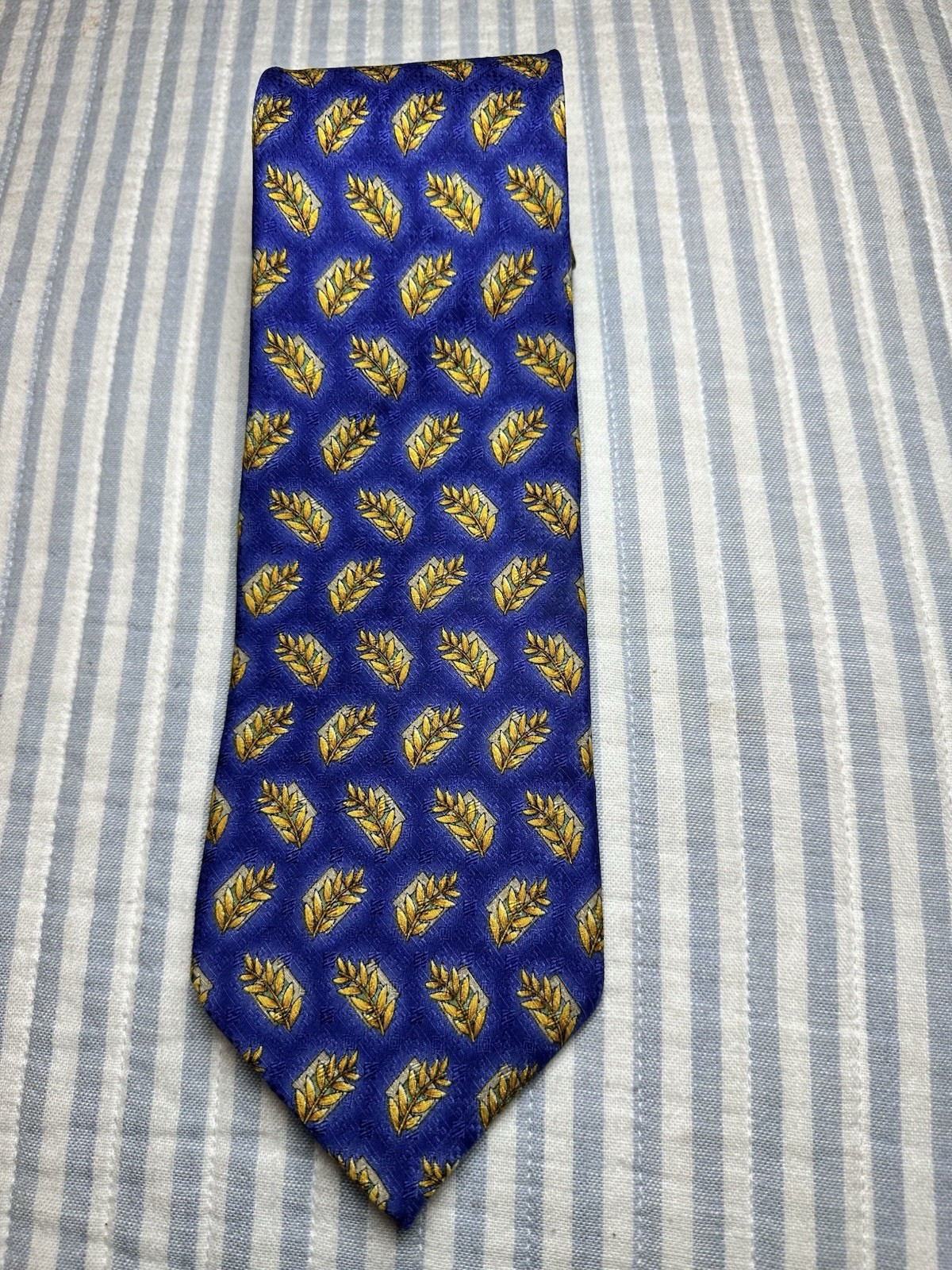 Nordstrom J.Z. Richards Silk Tie Blue Gold Wheat Leaf Pattern Made USA