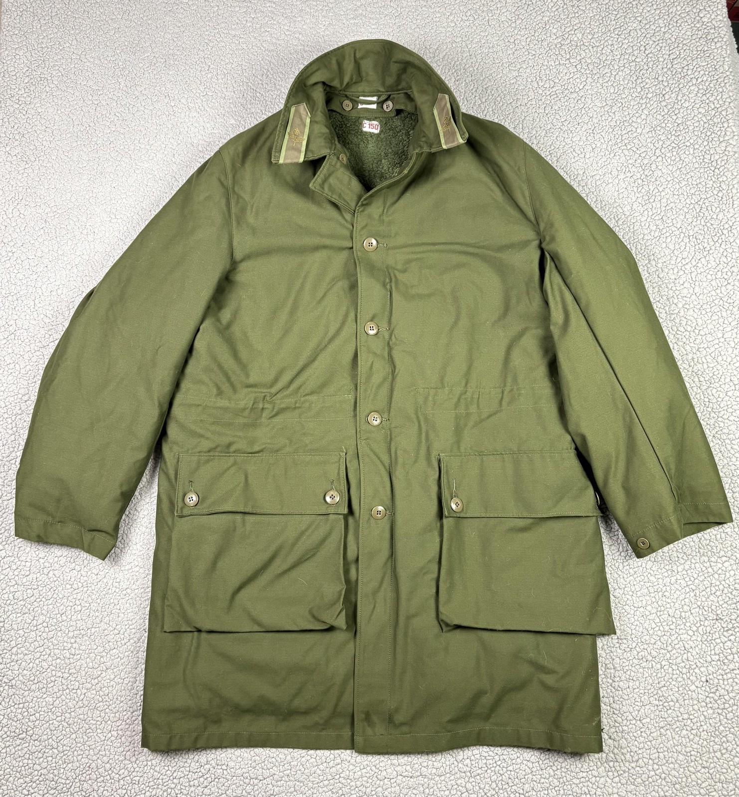 VTG Swedish Army Mens Coat Green Button Field Military Removable Lining C150