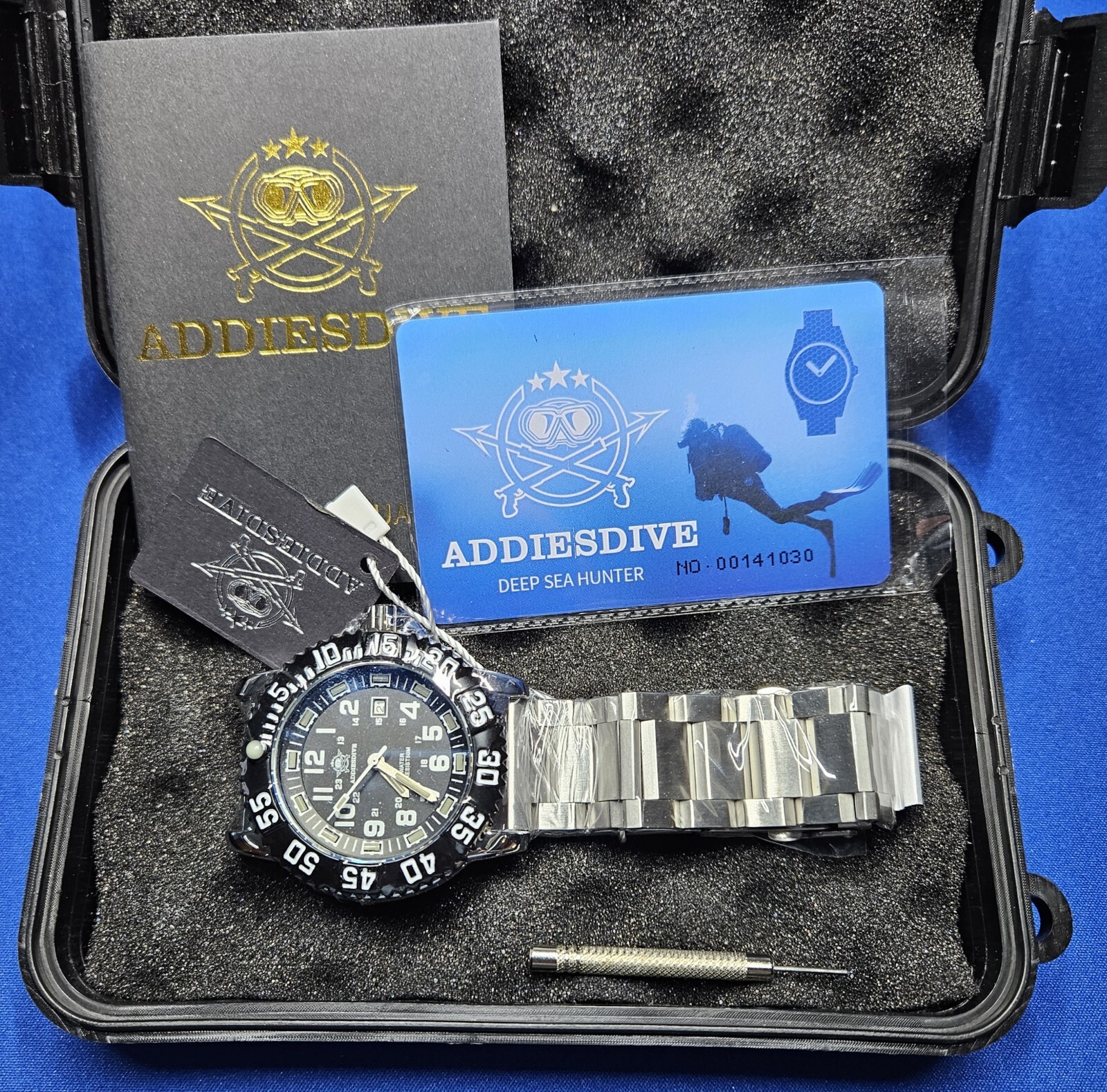 Addiesdive 44MM Luminox Style Steel Silver Watch W/Hardcase  USA 