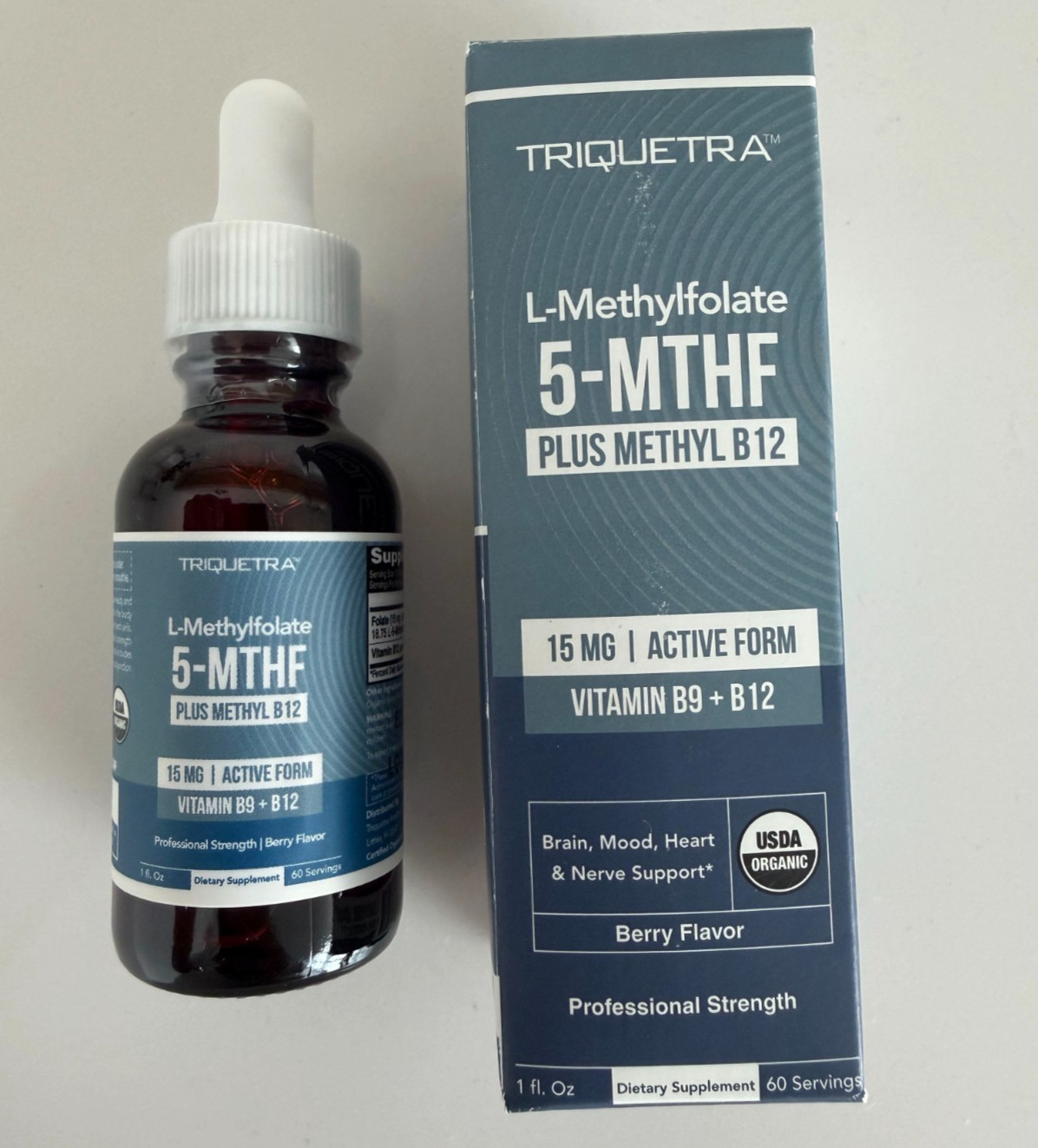 Triquetra L-Methylfolate 5-MTHF Plus Methyl B12 Supplement 1 oz Sealed Bottle Triquetra L-Methylfolate 5-MTHF Plus Methyl B12 Supplement 1 oz Sealed Bottle