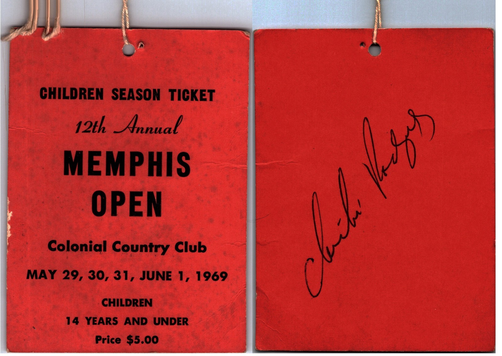 Vintage 1969 Memphis Open Ticket PGA - late Chi Chi Rodriguez Autograph