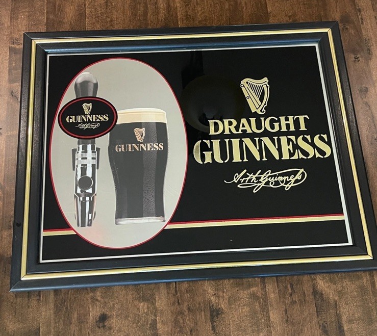 Vintage Guinness Draught Glass Bar Mirror With Arthur Guinness Signature RARE Vintage Guinness Draught Glass Bar Mirror With Arthur Guinness Signature RARE