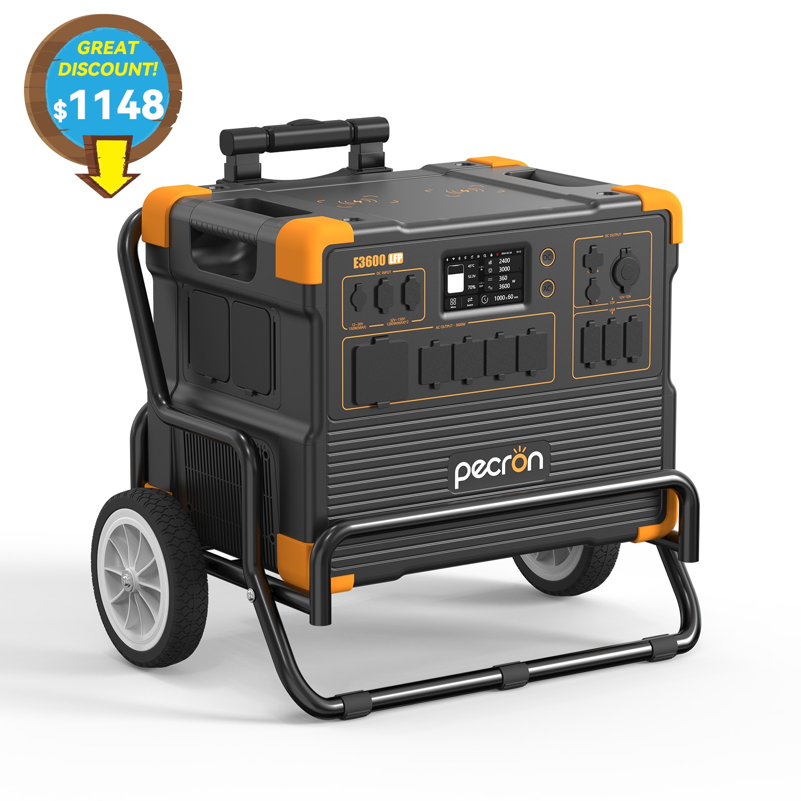 PECRON E3600LFP 3072Wh Portable Power Station Expandable 15.36KWh with Trolley