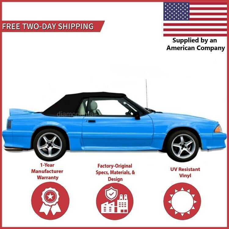 1991-93 Ford Mustang Convertible Soft Top, TOP ONLY, Black Pinpoint Vinyl