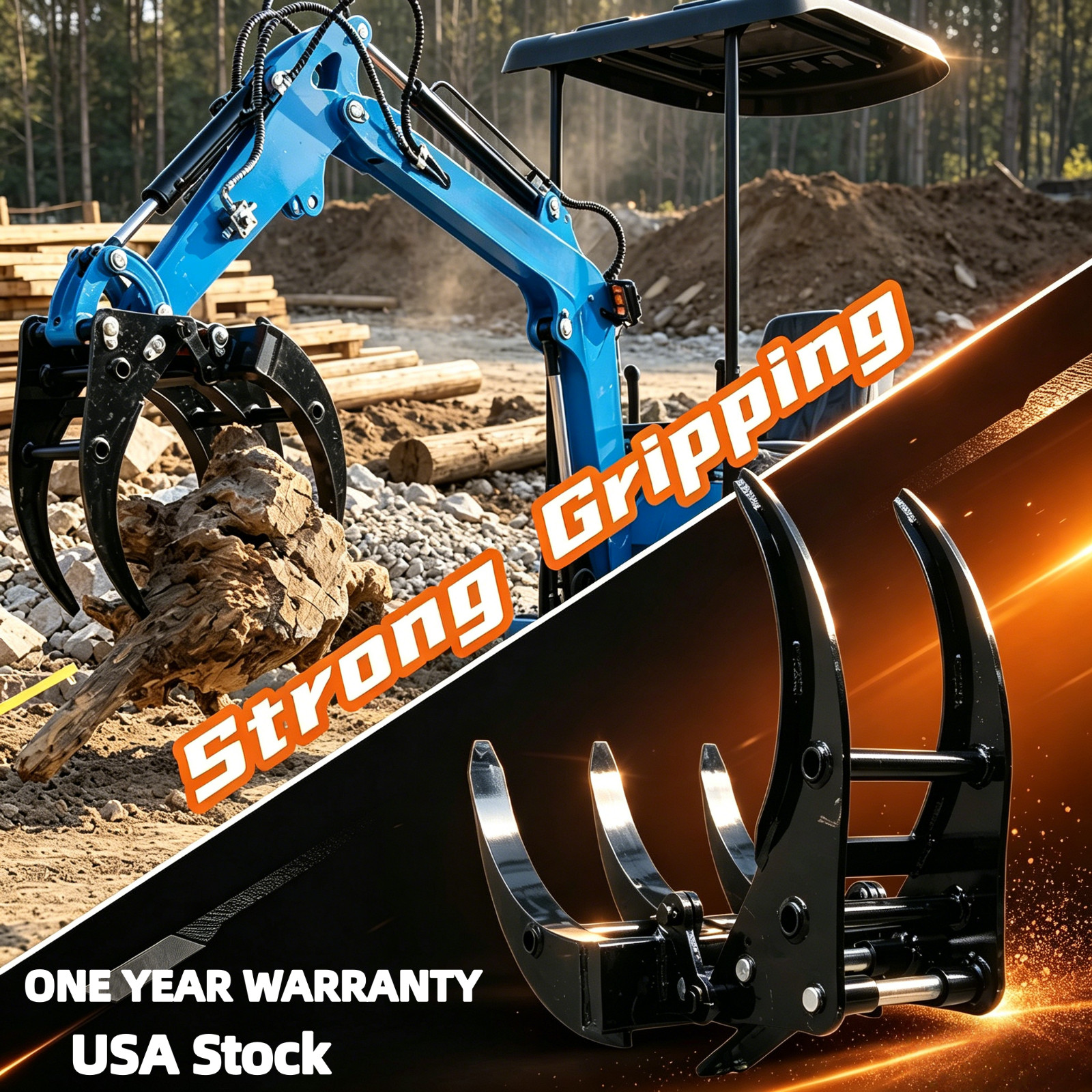 1-1.5Ton Mini Excavator Grabber Attachments for Mini Digger Wood Grabber Grapple
