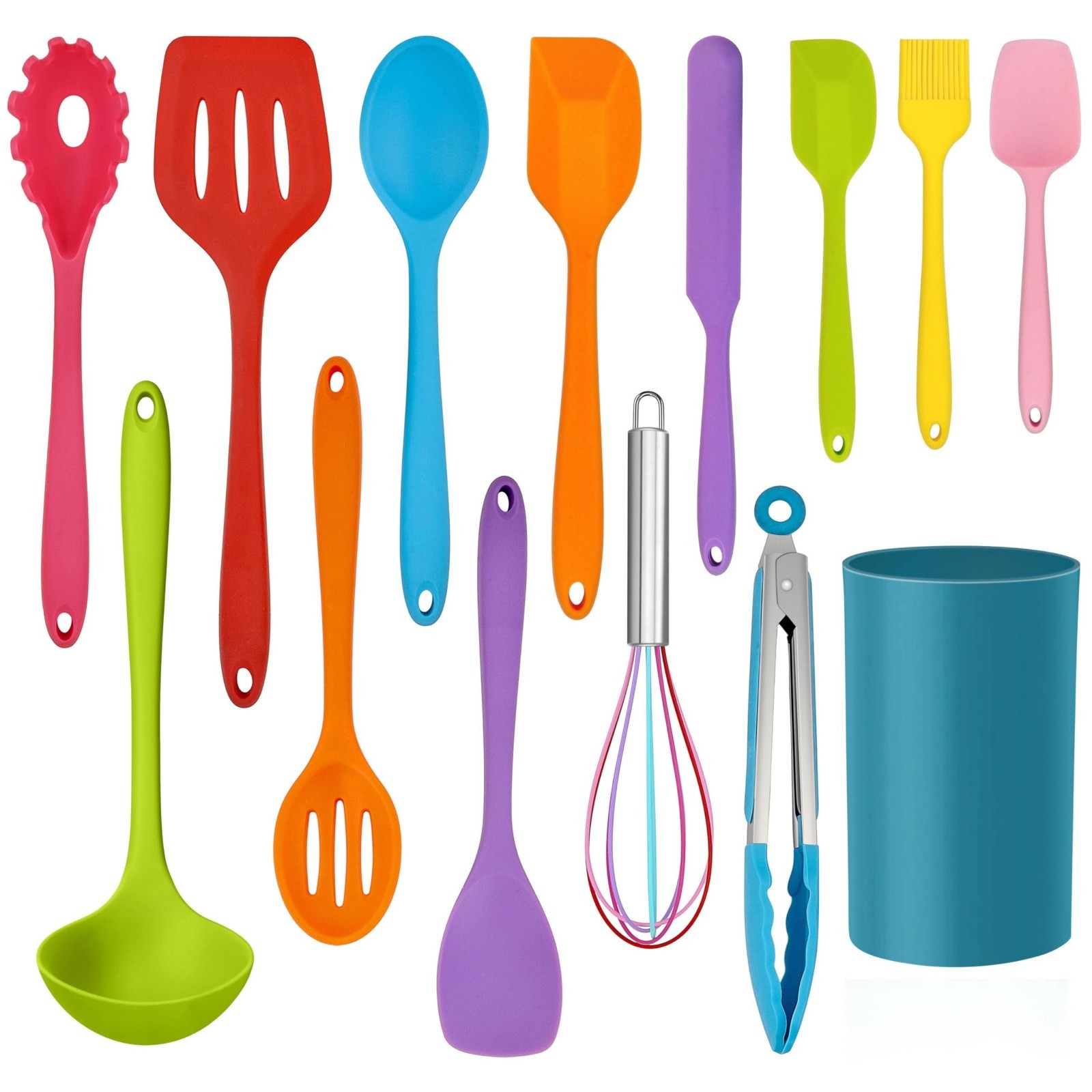 14 Pcs Colorful Silicone Kitchen Utensils Set with Holder - Non-Stick Cooking To