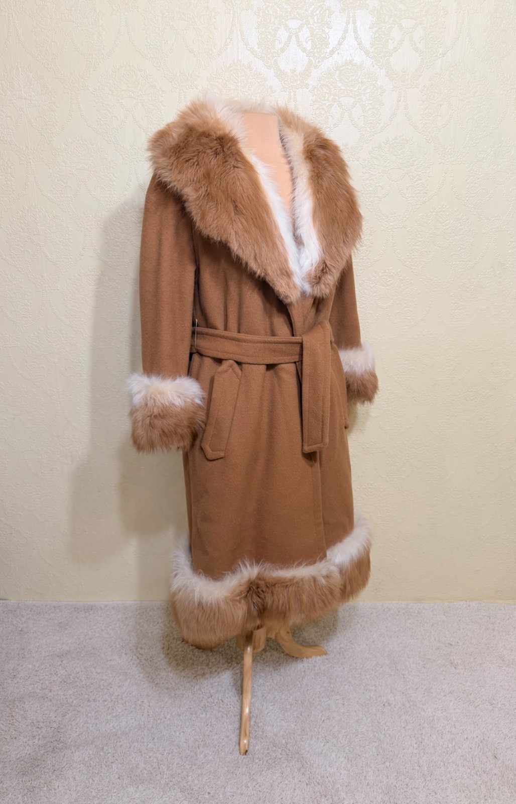 sz xl Penny Lane coat 70\'s Beautiful PRINCESS COAT genuine Red FOX Fur trims