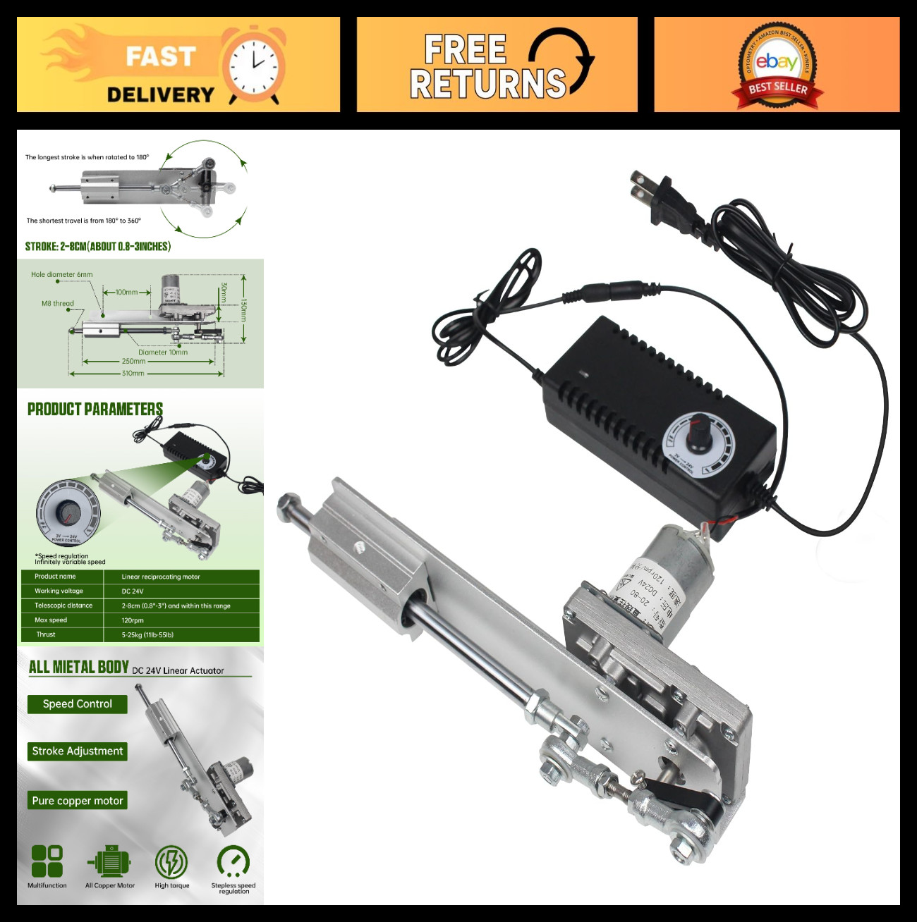 CNCTOPBAOS Reciprocating Linear Actuator DC24V Adjustable 0.78