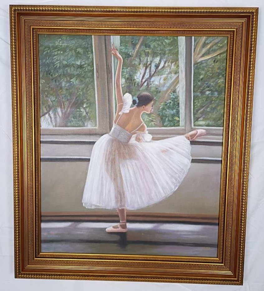 Beautiful Ballerina Studio Oil On Canvas Painting Signed Wiman Figurative Art