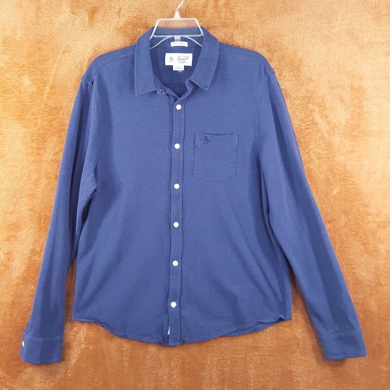 PENGUIN Shirt Mens Large Blue Button Up Slim Fit Cotton Pocket Heritage Logo PENGUIN Shirt Mens Large Blue Button Up Slim Fit Cotton Pocket Heritage Logo