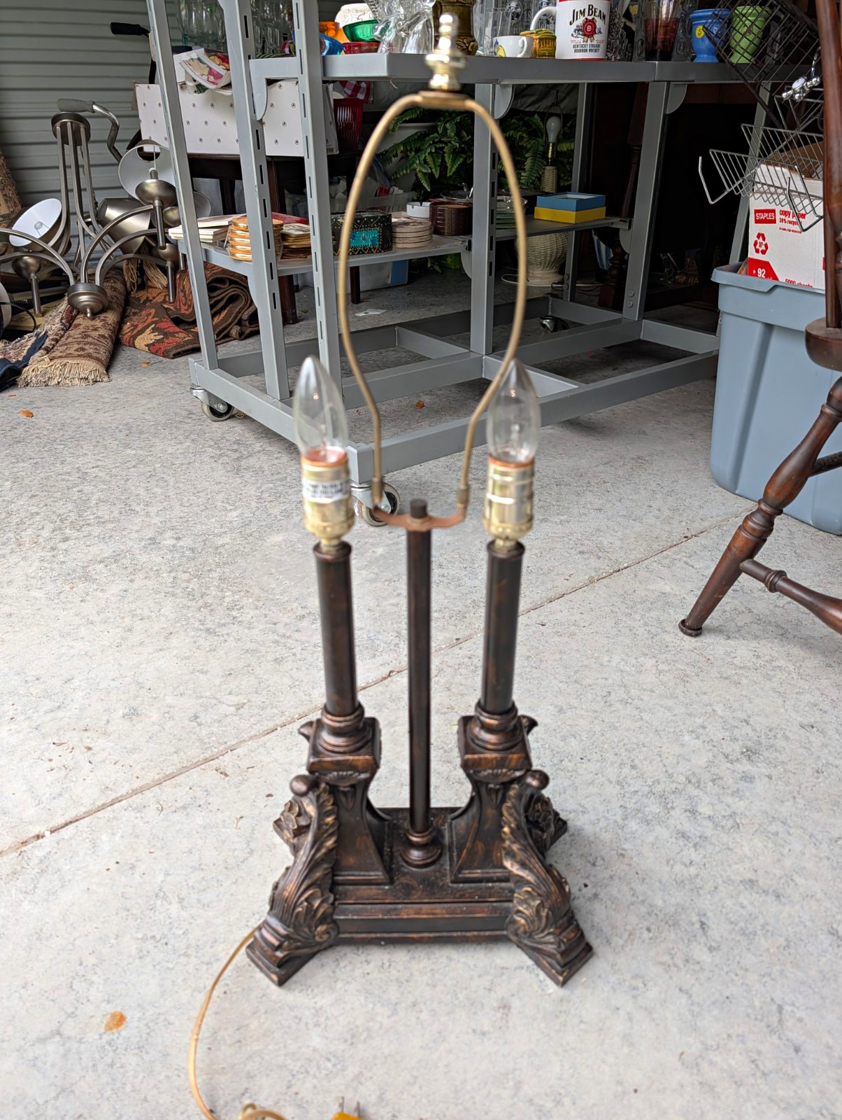 1920s-1930s Wrought antique wrought iron table lamp