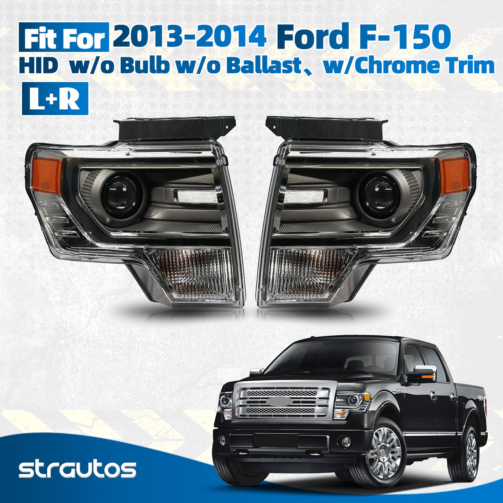 For 2013-2014 Ford F-150 HID/Xenon Chrome Projector Headlight Left+Right Pair For 2013-2014 Ford F-150 HID/Xenon Chrome Projector Headlight Left+Right Pair