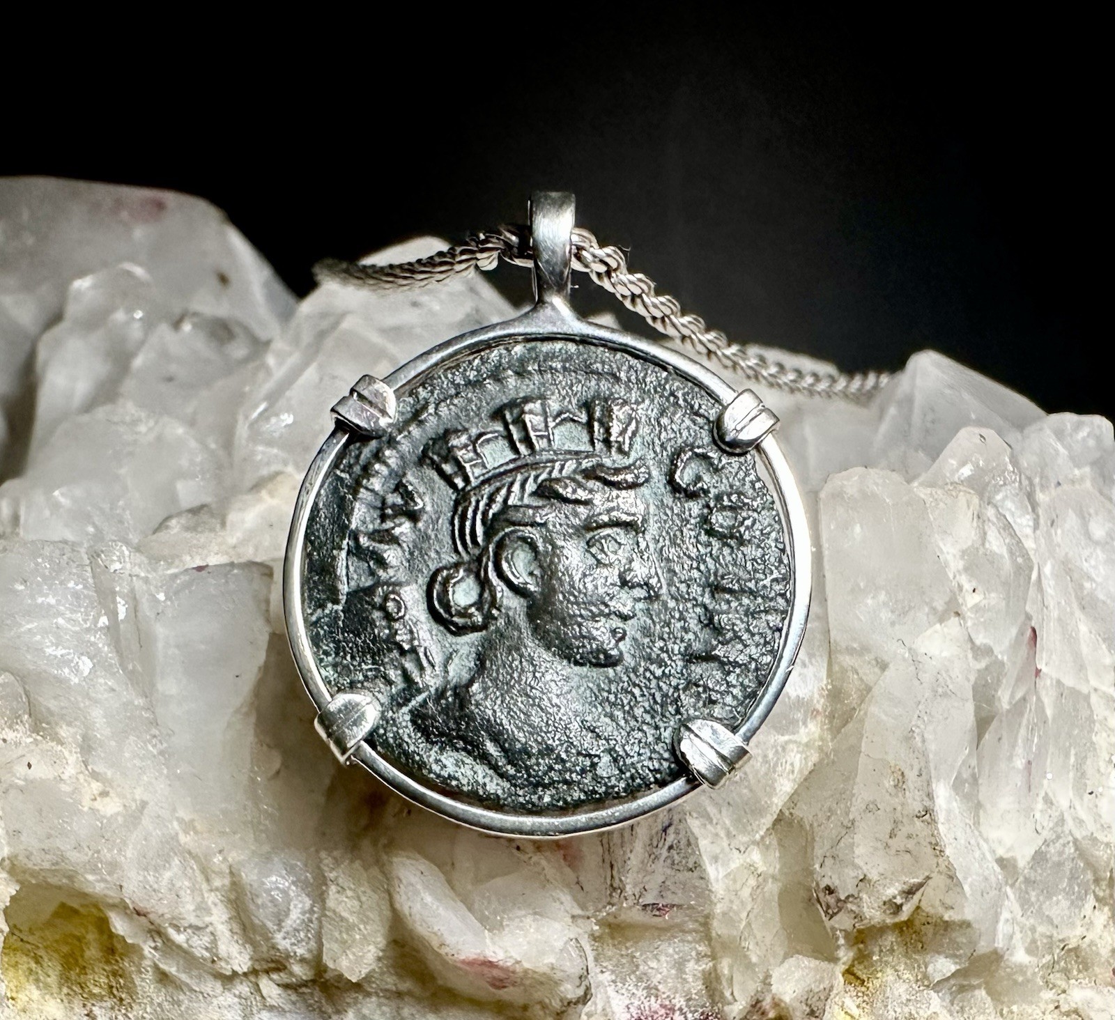 Genuine Ancient Roman Goddess Of Luck And Horse Coin In Silver Pendant Genuine Ancient Roman Goddess Of Luck And Horse Coin In Silver Pendant