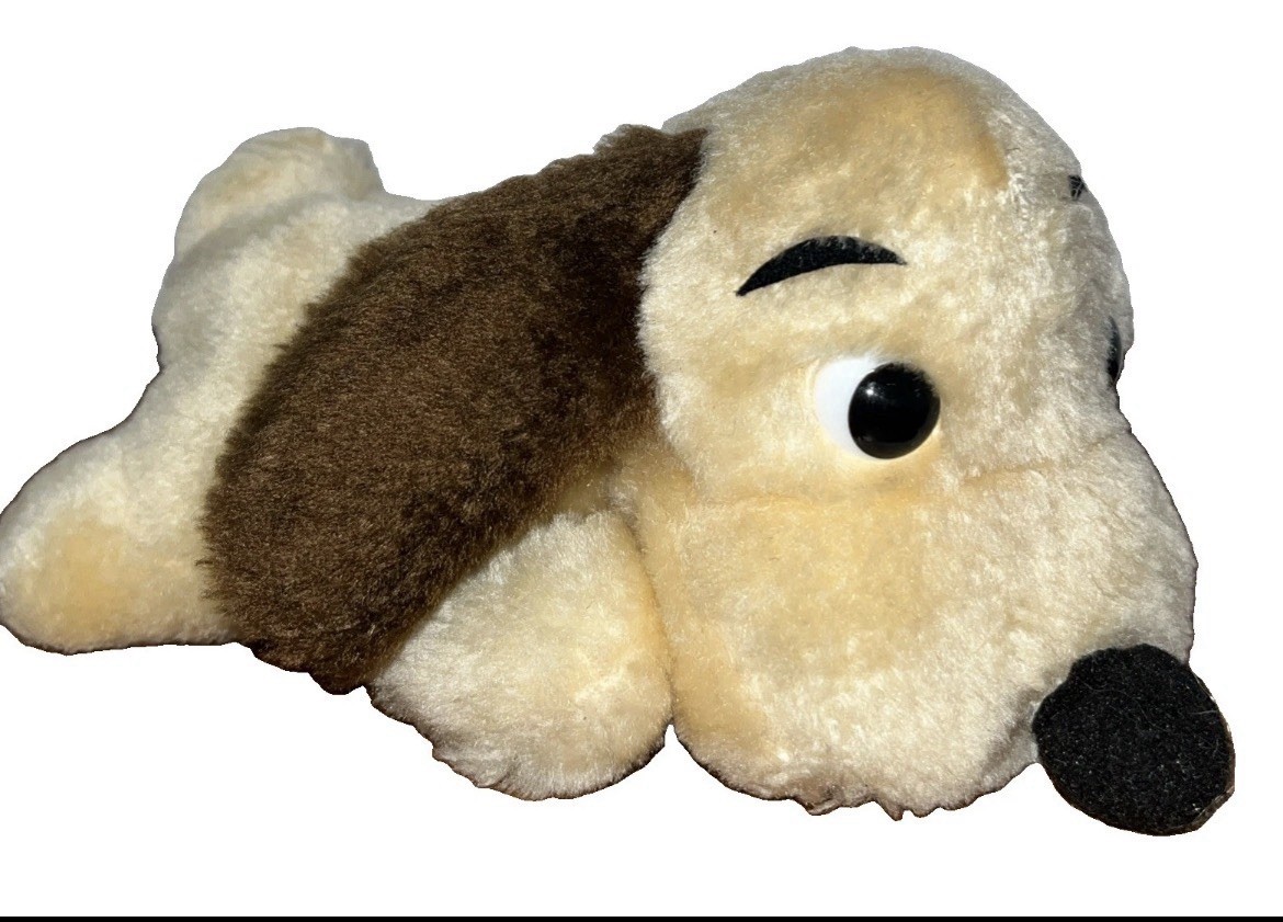 Dakin Vintage 1978 Dog Plush Stuffed Animal Brown & Cream Lying Down 6”