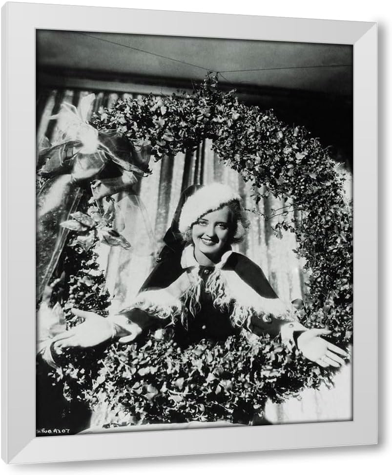 Bette Davis Christmas Wreath 28X35 XL White Modern Wood Framed Art Print by Holl