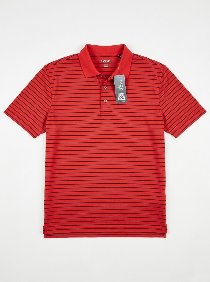 NWT IZOD Men\'s 3XL Big & Tall Golf Polo Red Black Striped Stretch