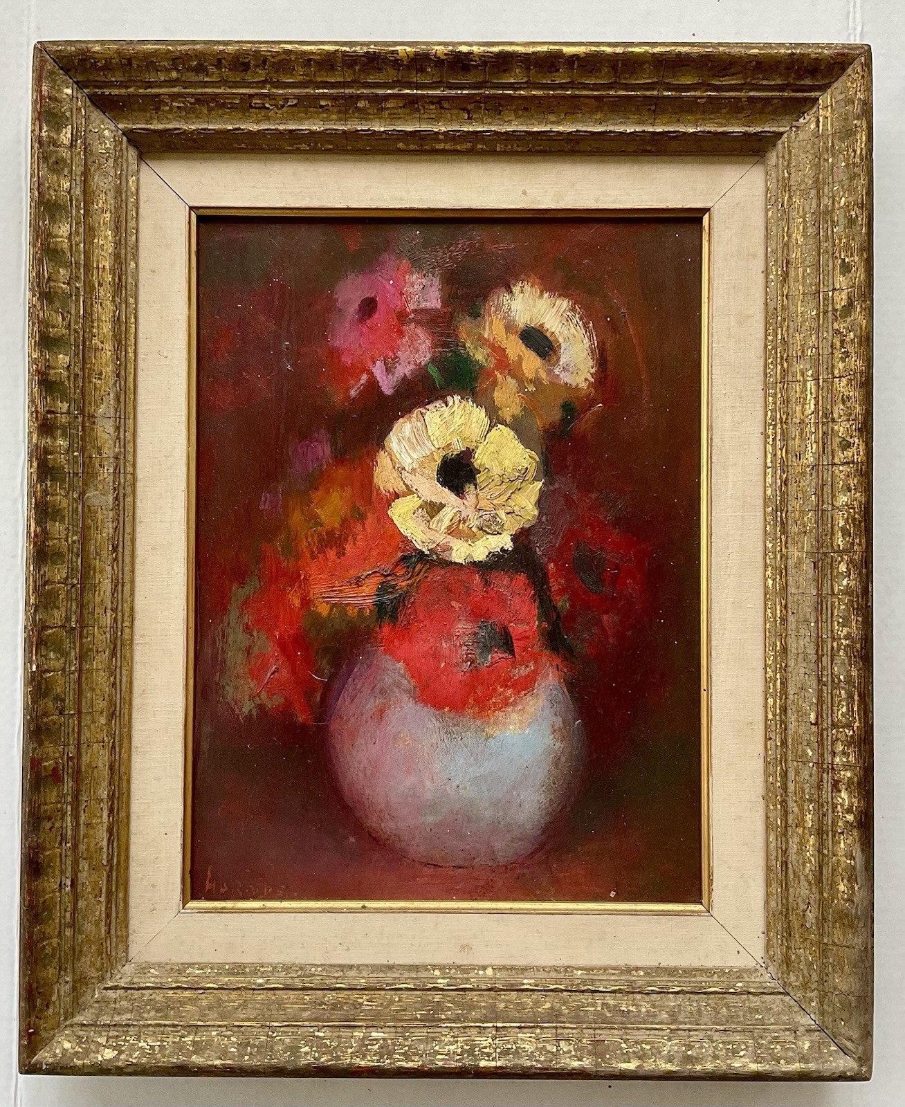 Original Fauvist Expressionist Floral Oil Painting Ornate Gold Barbizon Frame