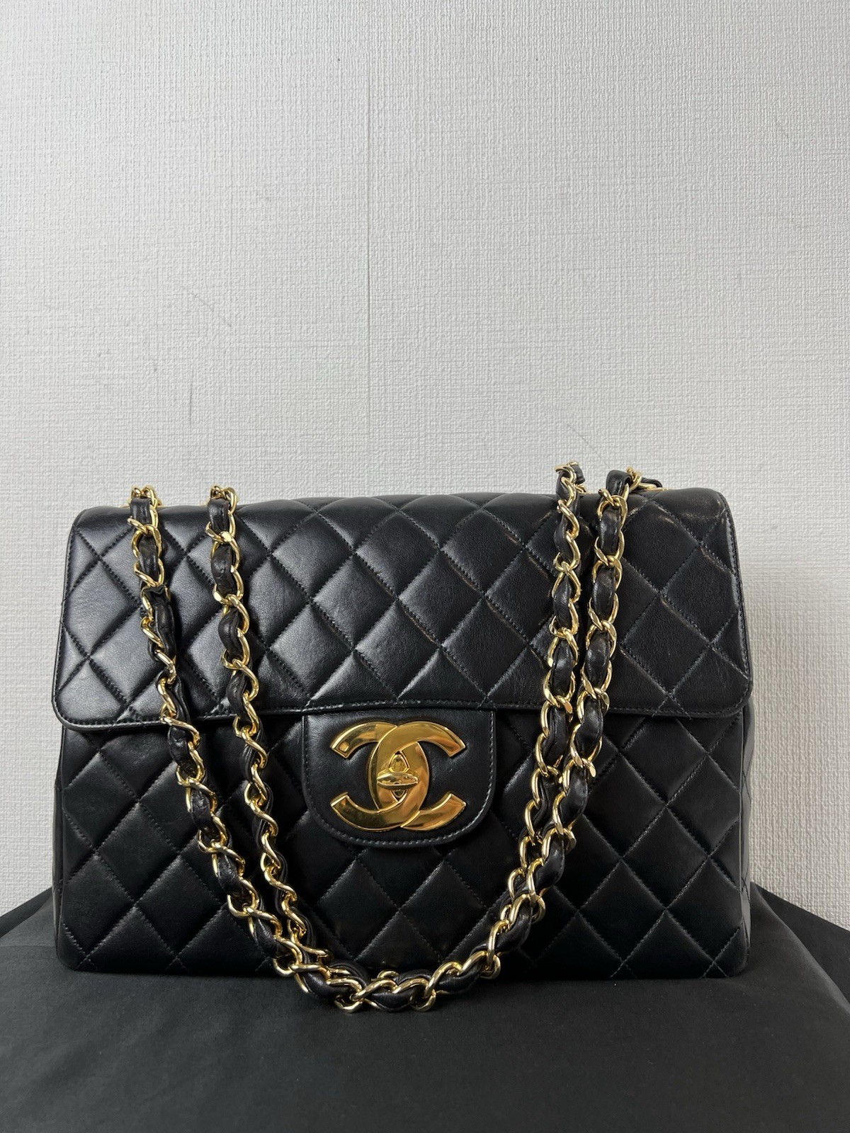 Auth Chanel Black Lambskin Classic Flap 30 Shoulder Bag GHW 3-Series Rank AB