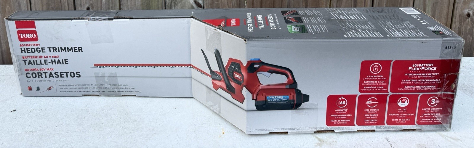 NEW Toro Flex-Force 60V Max 24\'\' Cordless Hedge Trimmer, Bare Tool Only (51840)