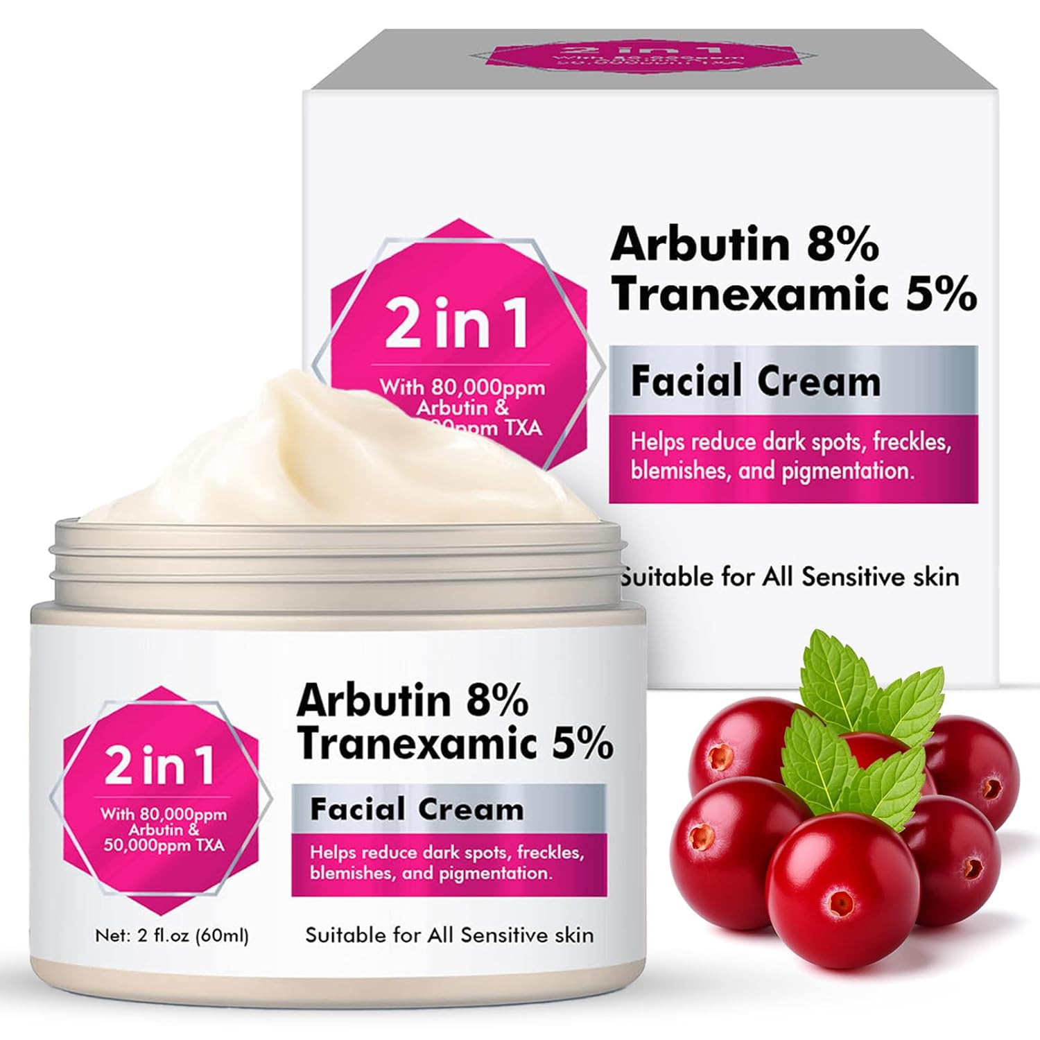 Arbutin 8% & Tranexamic Acid 5% Cream, Help Fade Dark Spots, Freckles, Blemishes