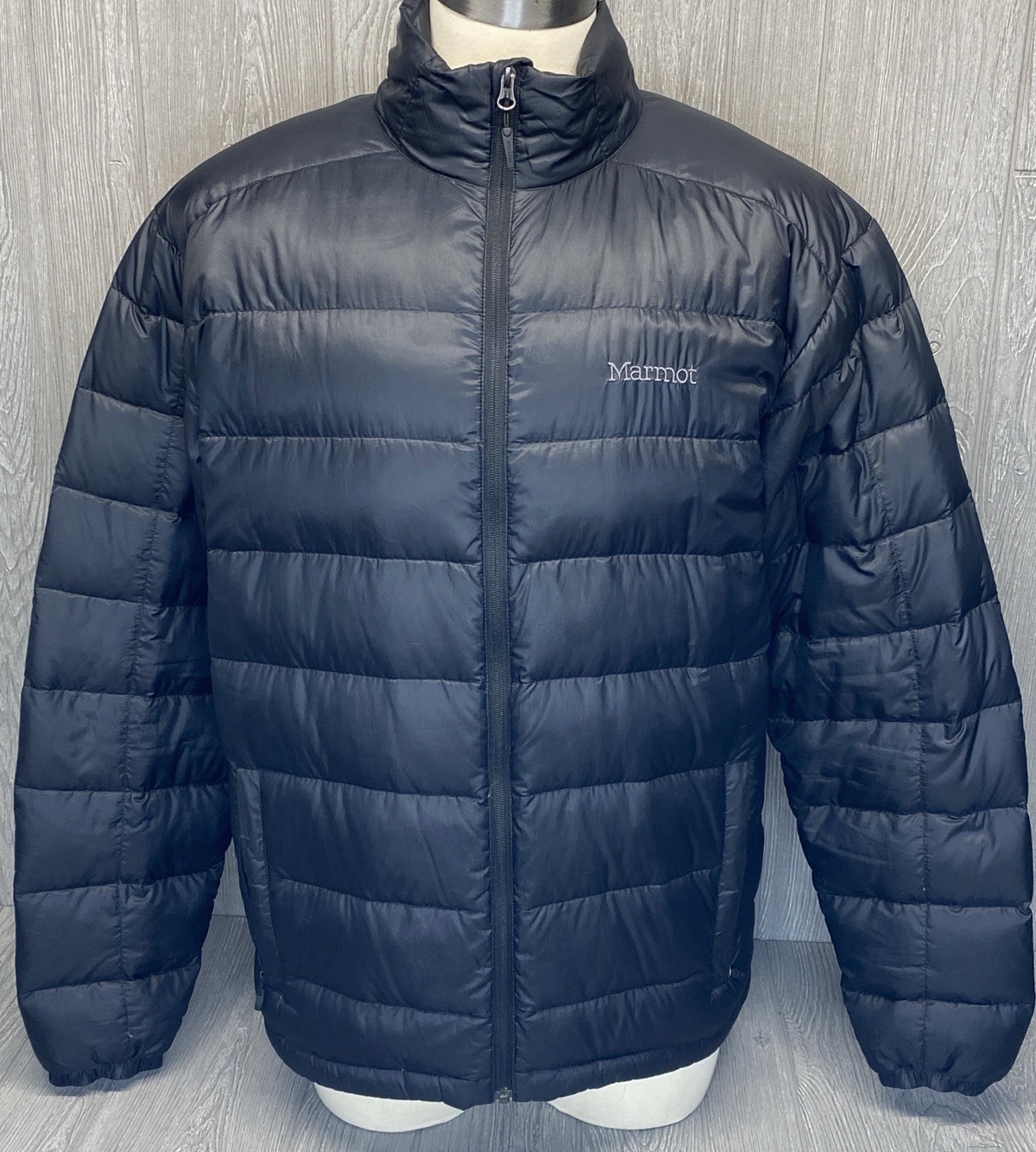 Marmot Mens Black 800 Goose Down Fill Puffer Jacket Black Full Zip Size XL